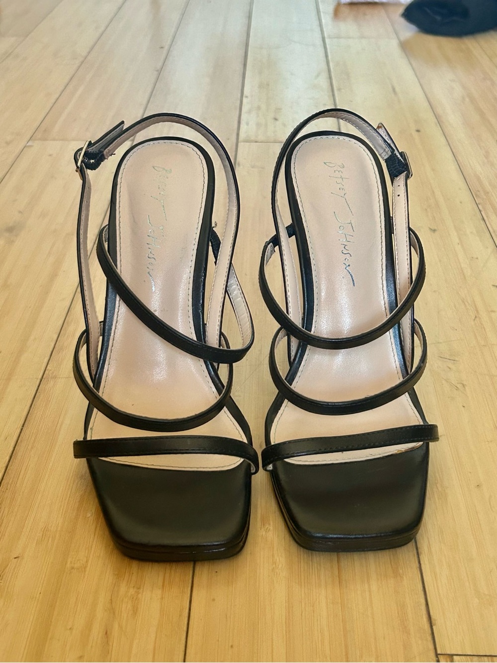 Betsey Johnson Black Multi-Strap Square Toe Heels